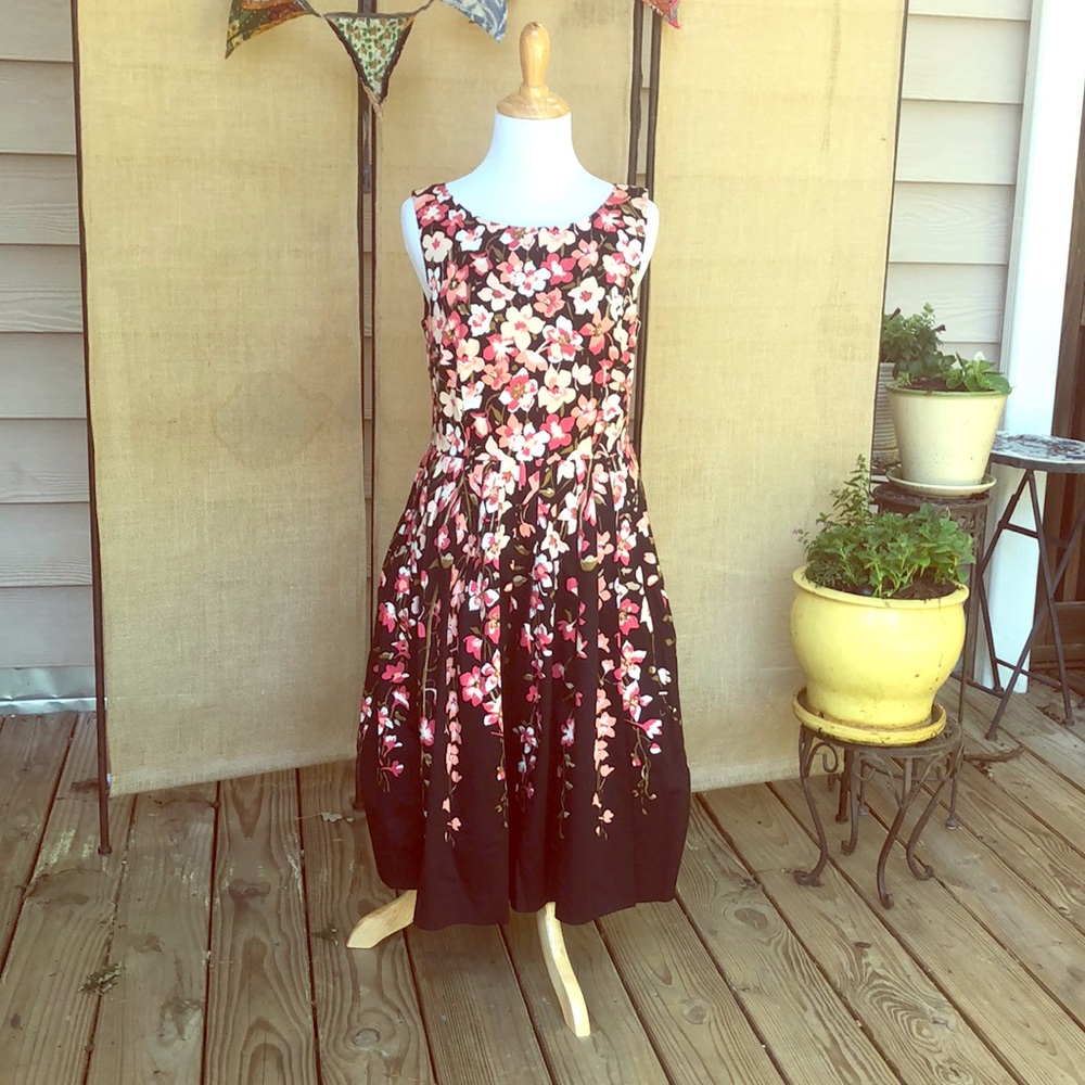 Black Floral Talbots Dress with Pockets Size 2